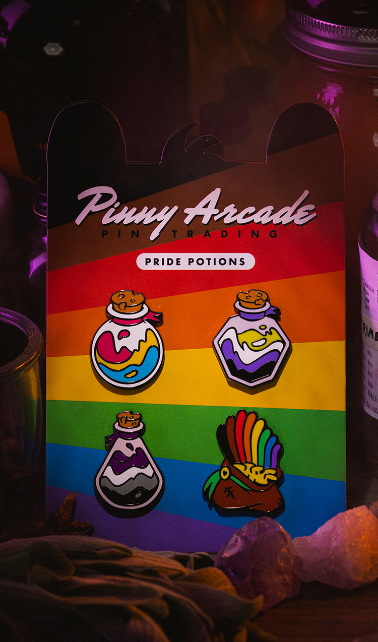 Pride Potions Pin Set in a apothecary