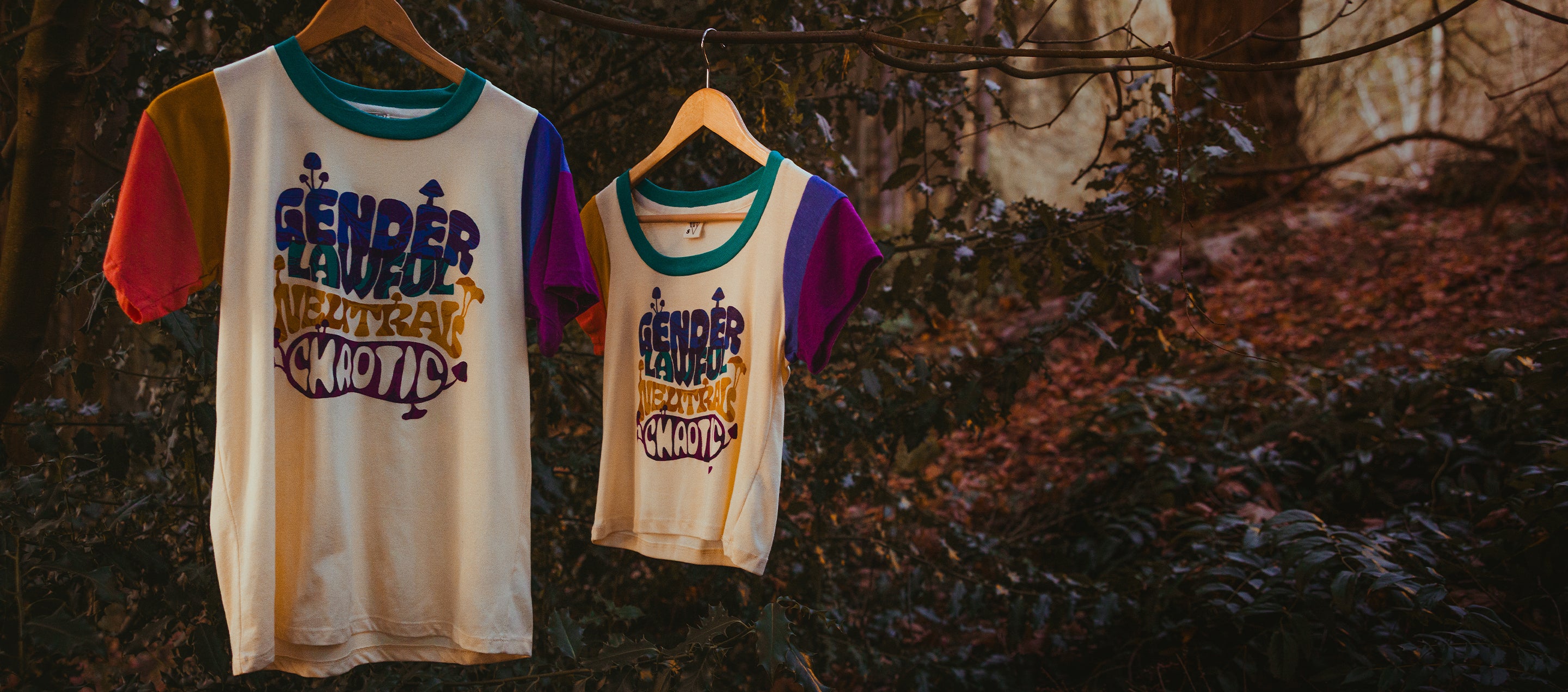 Gender MycologyTee & Gender Mycology Cropped Tee hanging out in the forest.